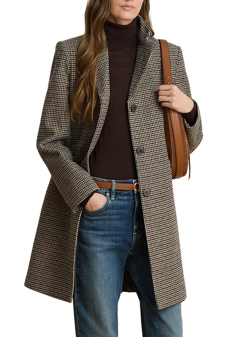 Wool Blend Coat, Main, color, MERLOT HOUNDSTOOTH