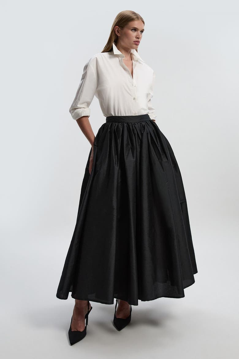Taffeta Woven Maxi Skirt, Alternate, color, Black