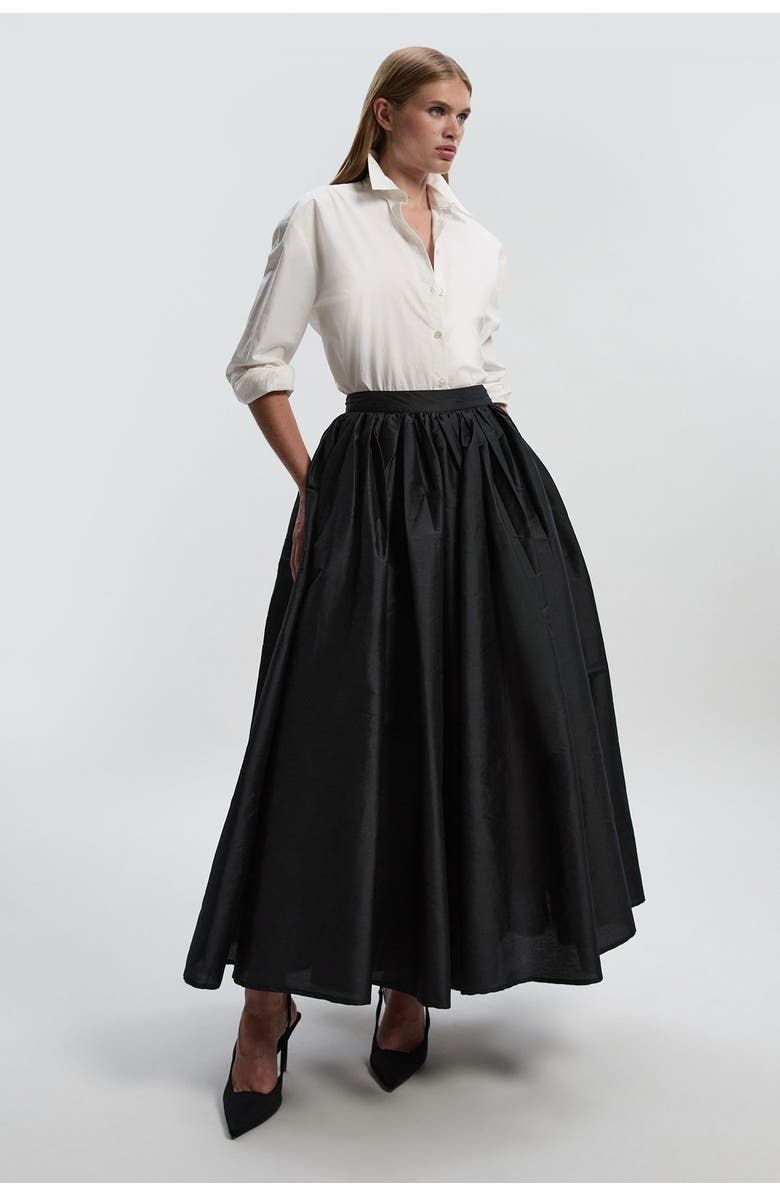 Karen Millen Taffeta Woven Maxi Skirt, Alternate, color, Black