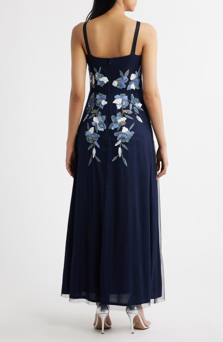 Pisarro Nights Embroidered Beaded Sequin Sleeveless Gown, Alternate, color, Navy
