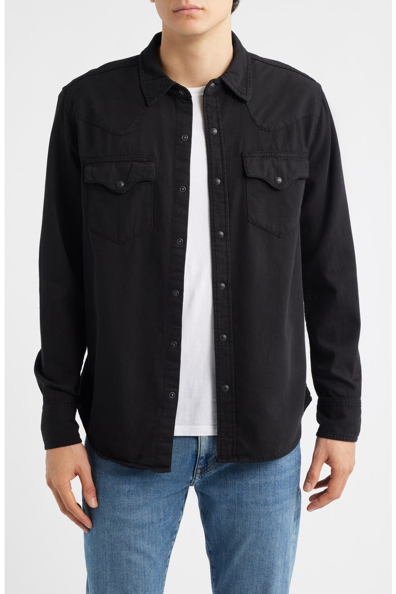 Snap Front Denim Button-Up Shirt, Main, color, BLACK