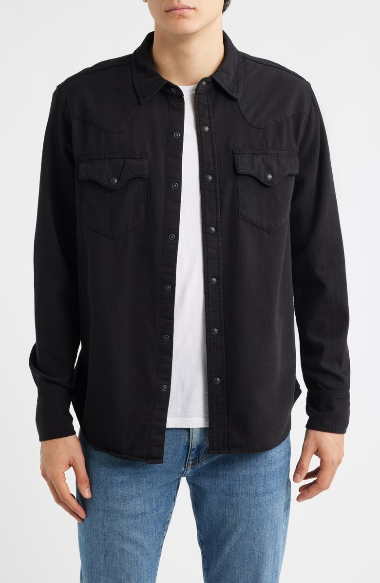 Tecovas Snap Front Denim Button-Up Shirt, Main, color, Black