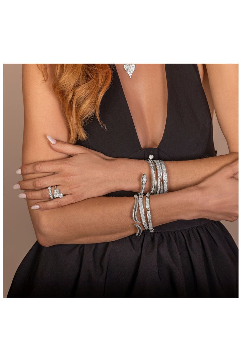 Pav Outline Curl Cuff Bangle, Alternate, color, SILVER