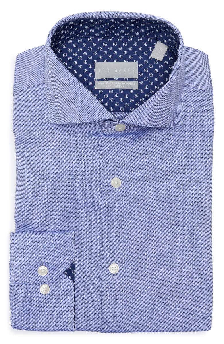 Ted Baker London Slim Fit Four Season Performance Dress Shirt, Alternate, color, Navy