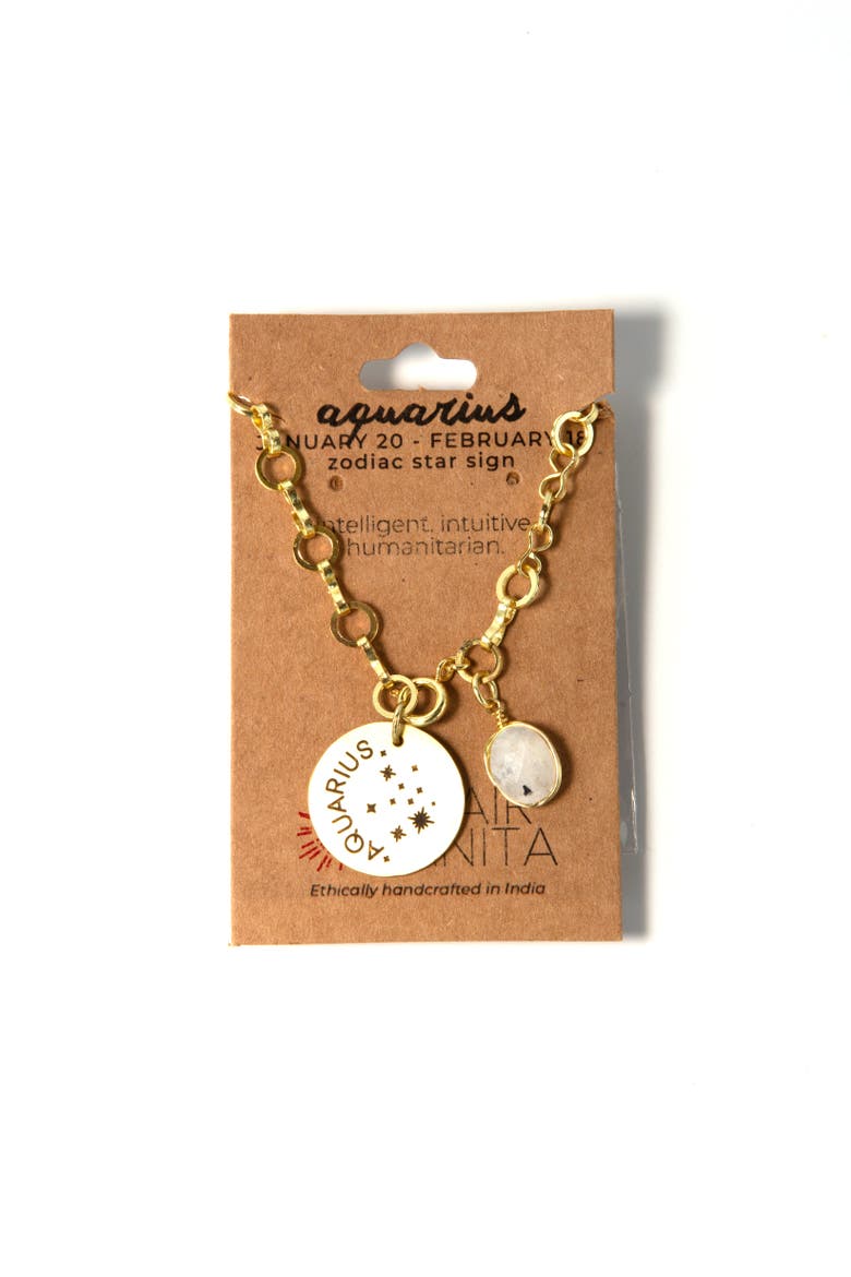 Zodiac Star Sign Necklace - Aquarius, Main, color, Gold