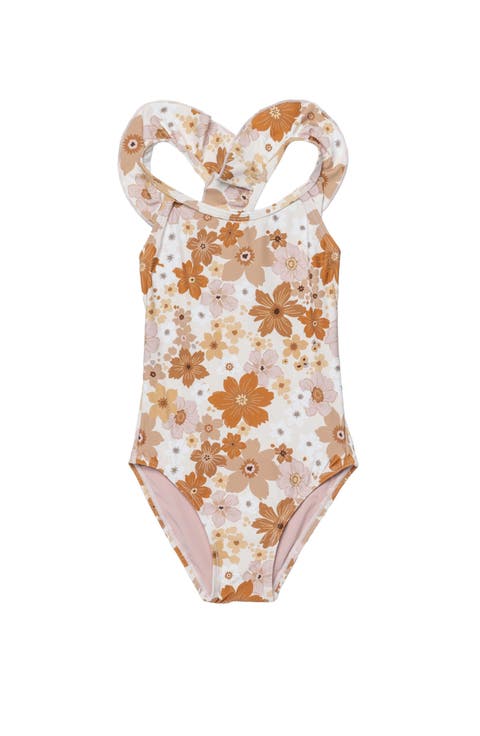 Nostalgic Bloom Square Neck Ruffle One Piece Swimsuit