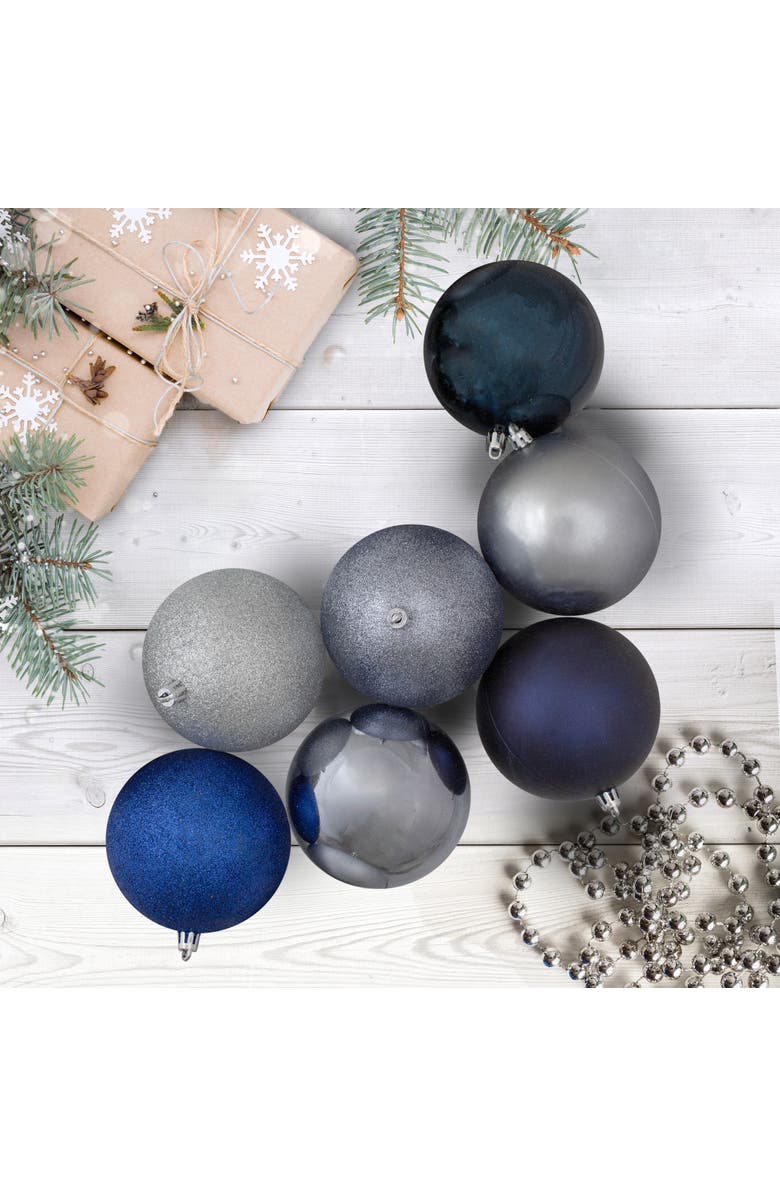 Northlight Shatterproof 3-Finish Christmas Ball Ornaments - 4" (100mm) - Silver and Blue - 12ct, Alternate, color, 