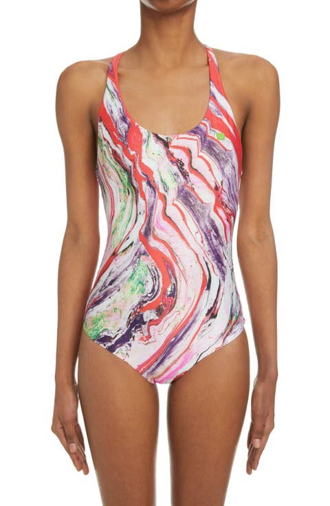 Witala Face Marble Print One-Piece Swimsuit