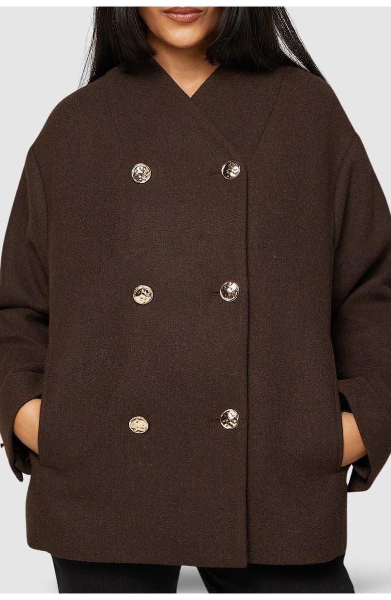 Wallis Petite Grown On Neck Peacoat, Alternate, color, Chocolate