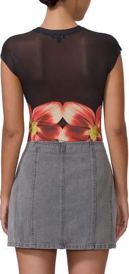 Nina Print Cap Sleeve Mesh Top