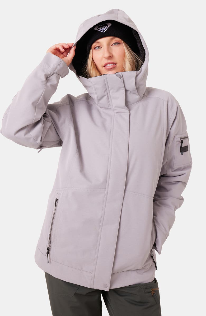 Roxy Meade Hooded Snow Jacket with Faux Fur Trim, Alternate, color, Heather Purple/ Grey