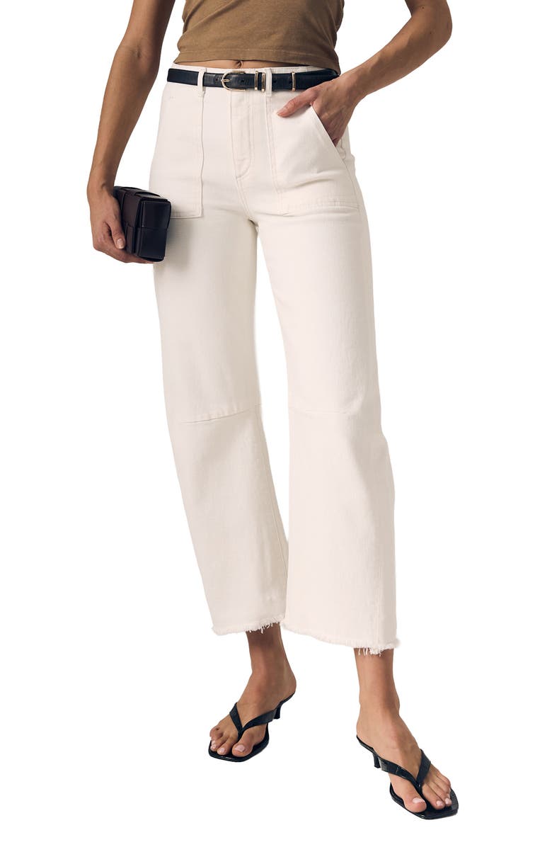 LE JEAN Utility Barrel Leg Jeans, Main, color, White