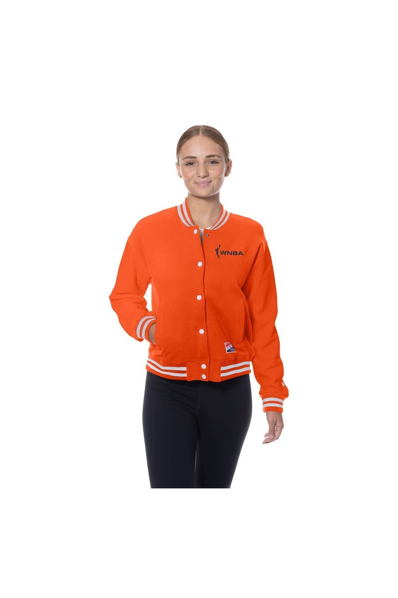 Women's New Era Orange WNBA Throwback Varsity Fleece Full-Snap Jacket, Alternate, color, Orange