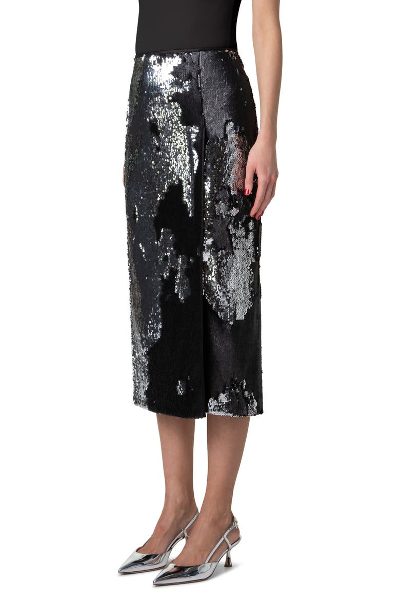 Sequin Side Vent Midi Skirt, Alternate, color, BLACK