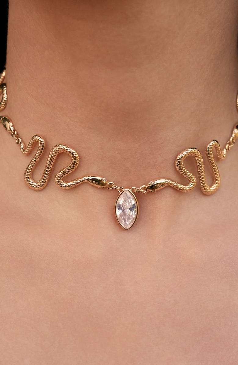 Ettika Serpentina Cubic Zirconia Choker Necklace, Alternate, color, Gold