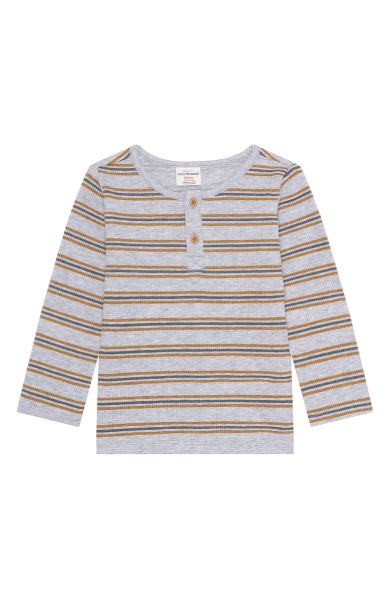 PL Baby by Petit Lem T-Shirt, Joggers, Puffer Vest & Beanie Set, Alternate, color, Brown Stripes