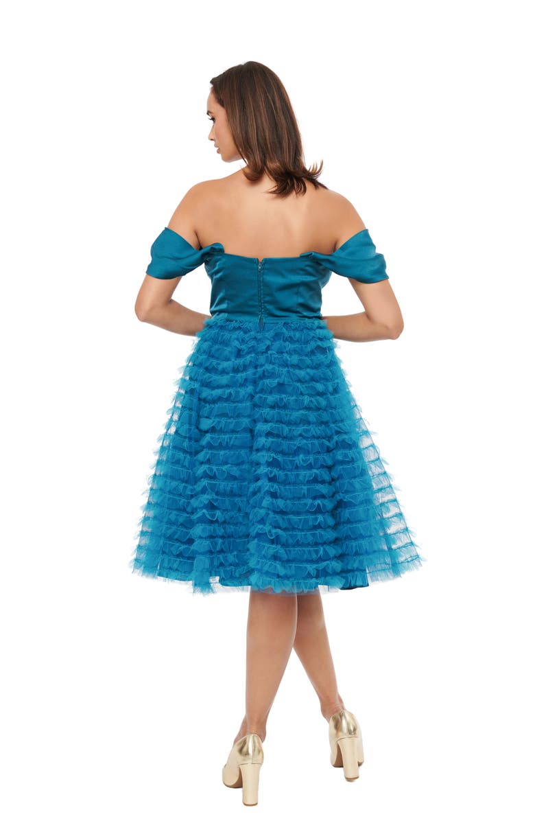 Unique Vintage Tulle Off The Shoulder Swing Dress, Alternate, color, Teal