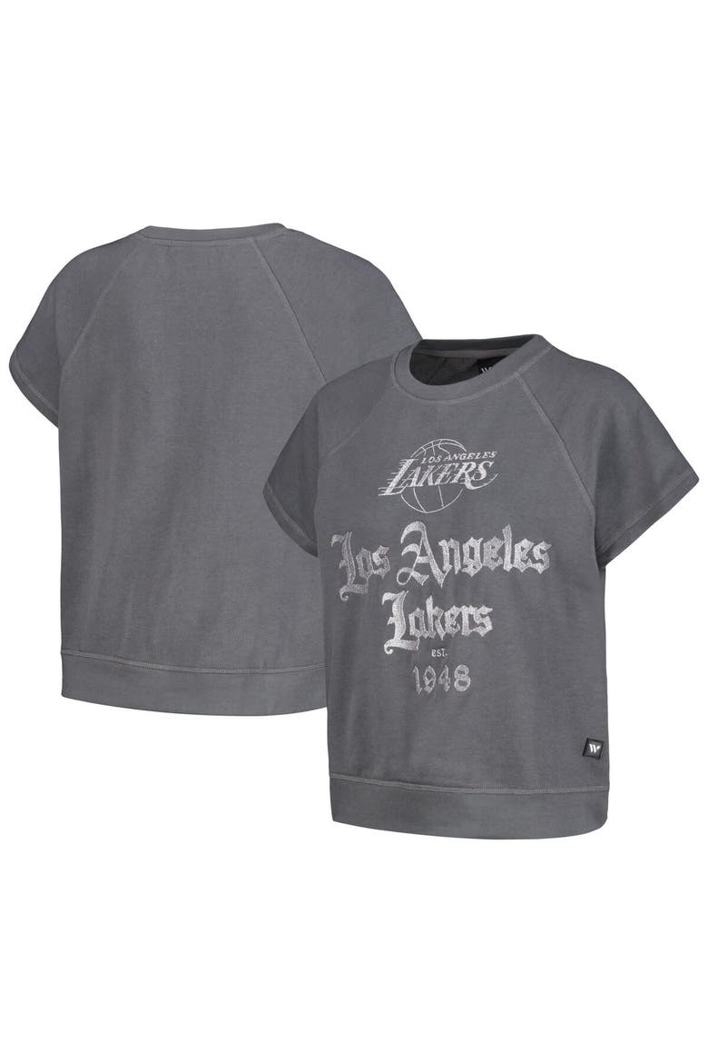 Women's The Wild Collective Gray Los Angeles Lakers Embroidered Fleece Raglan Short Sleeve Pullover Sweatshirt, Main, color, Gray