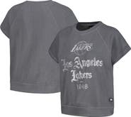 THE WILD COLLECTIVE Women's The Wild Collective Gray Los Angeles Lakers Embroidered Fleece Raglan Short Sleeve Pullover Sweatshirt