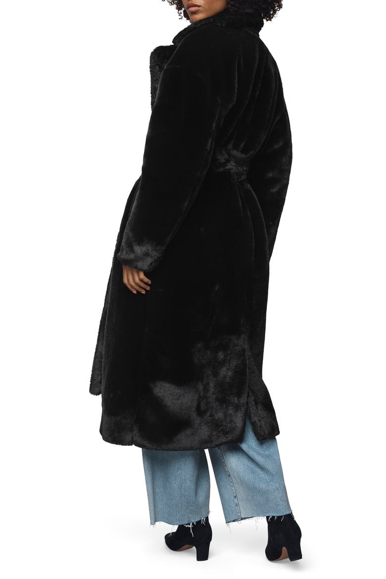 Lucia Tie Waist Faux Fur Coat, Alternate, color, BLACK