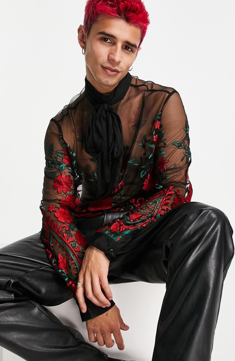 ASOS DESIGN Floral Embroidered Sheer Top, Alternate, color, 