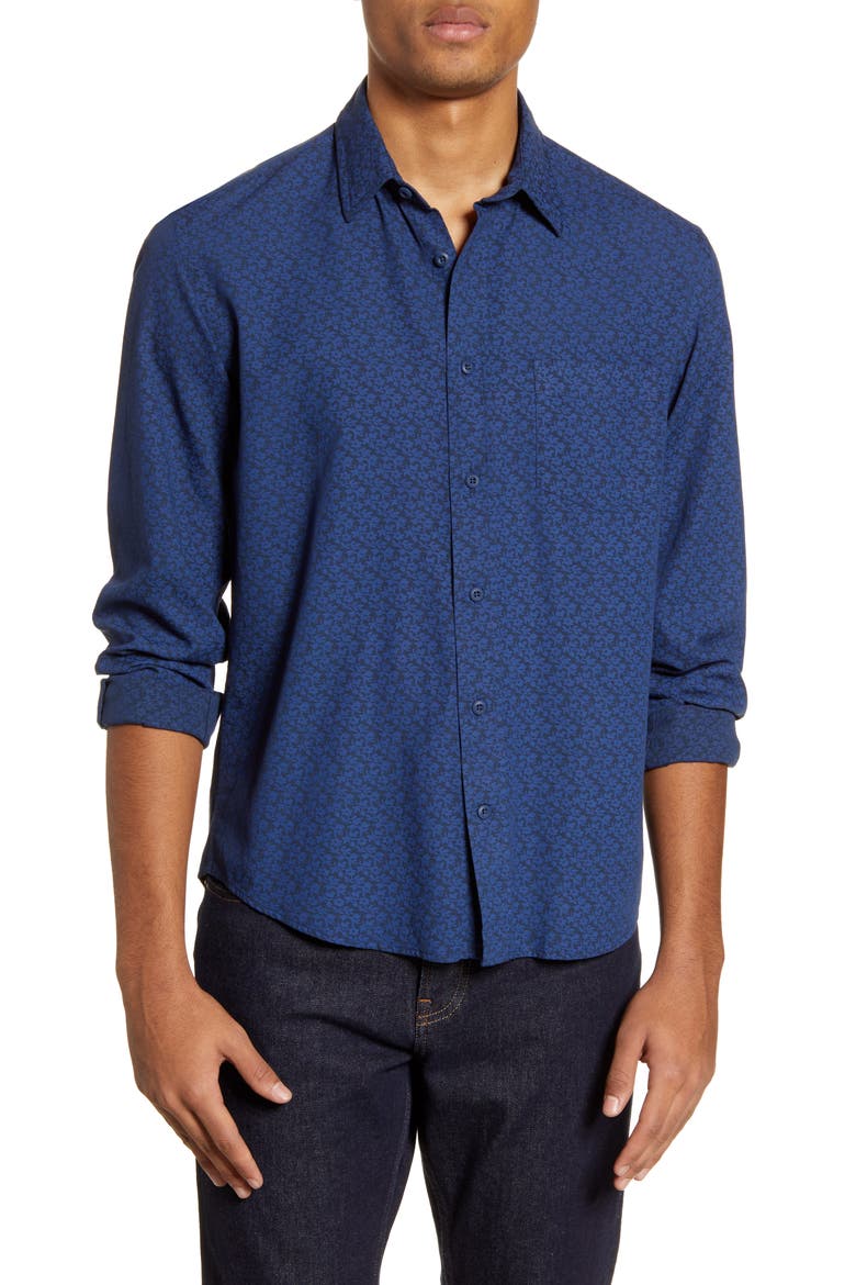 Print Button-Up Shirt, Main, color, NAVY