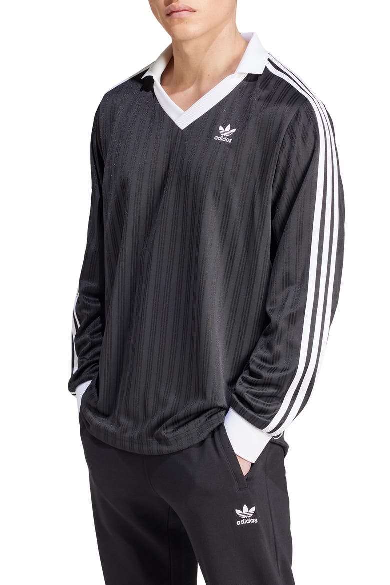 Adicolor Stripe Long Sleeve Polo, Main, color, BLACK