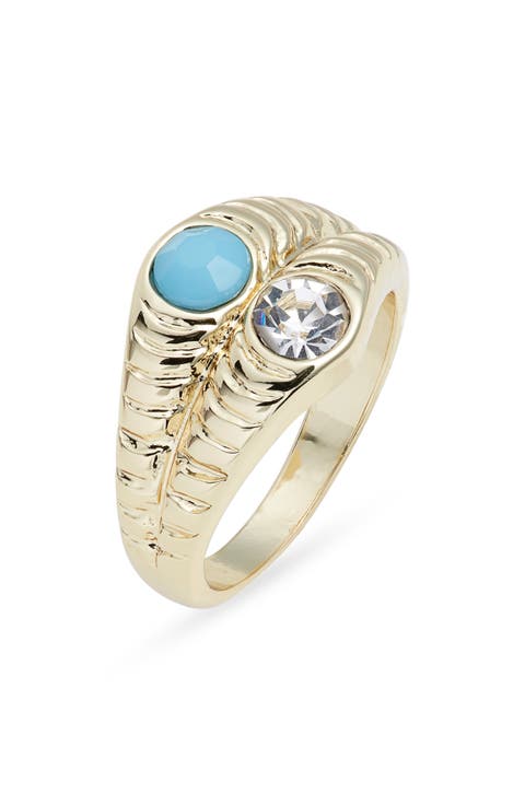 Faux Turquoise & Crystal Ridged Ring