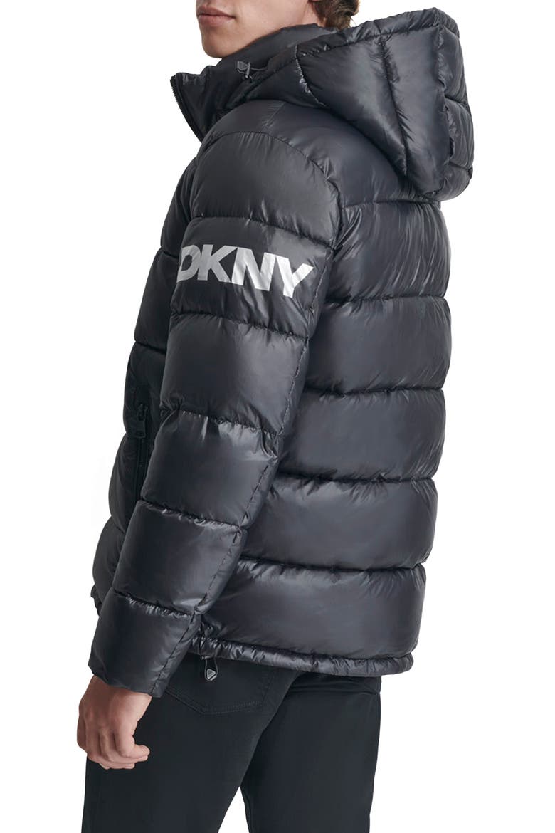 Hooded Nylon Puffer Jacket, Alternate, color, BLACK