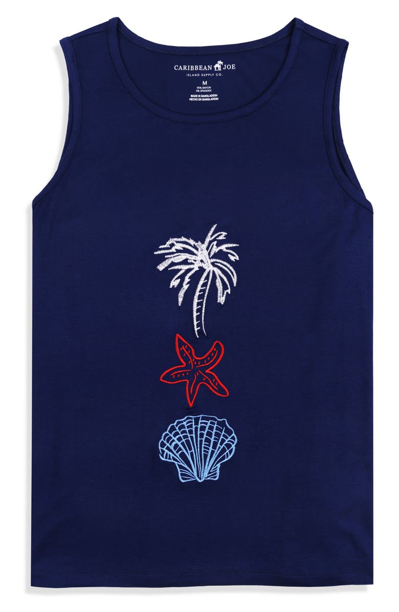 CARIBBEAN JOE The Everyday Embroidered Tank, Alternate, color, Navy White