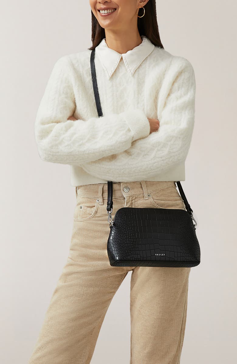 Radley Liverpool Street Croc Embossed Crossbody Bag, Alternate, color, Black