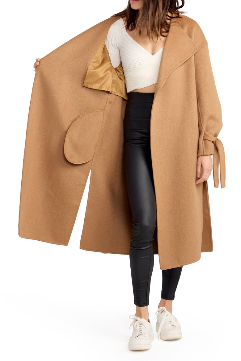 Head over Heels Collarless Belted Wool Blend Coat, Alternate, color, CAMEL