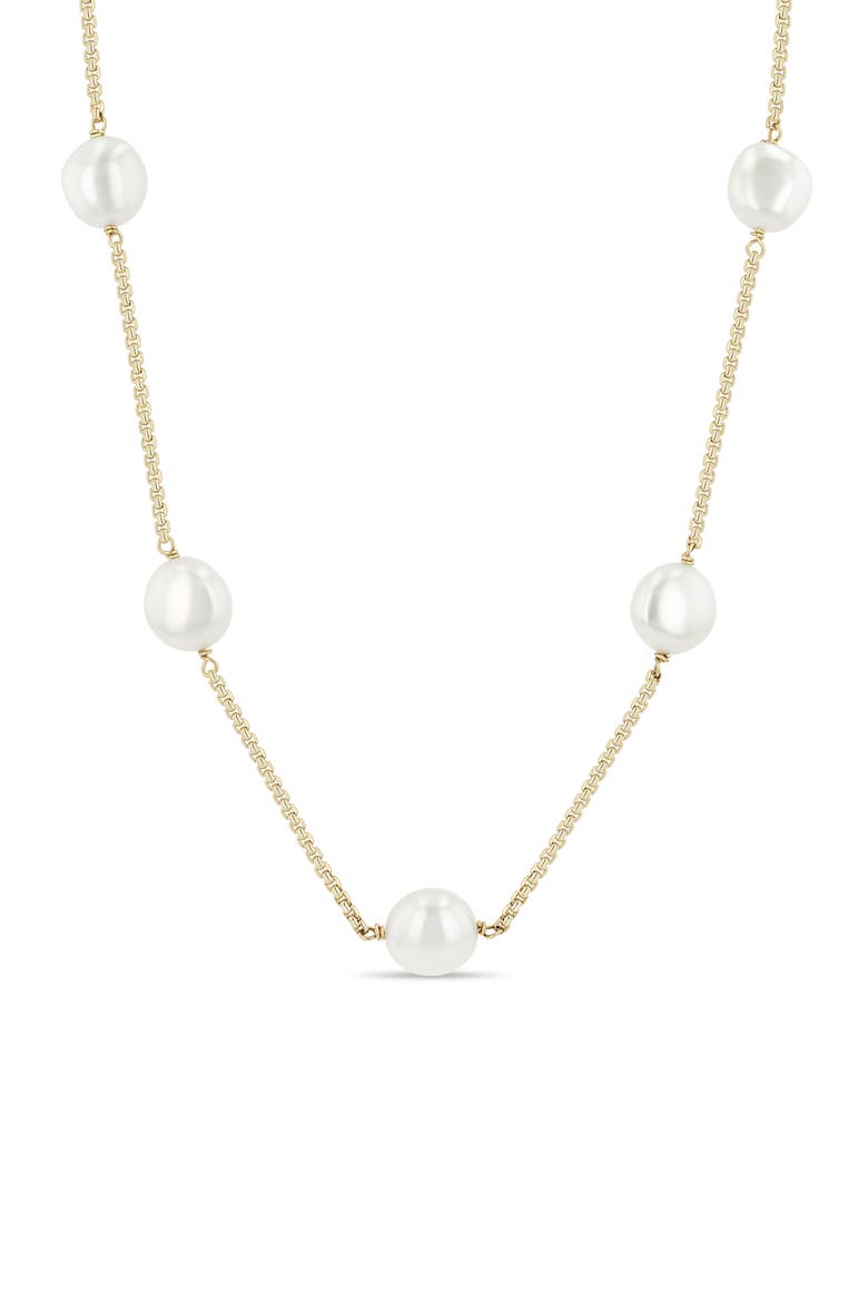 14K Gold Baroque Pearl Station Necklace, Main, color, 14K YELLOW GOLD / WHITE PEARL