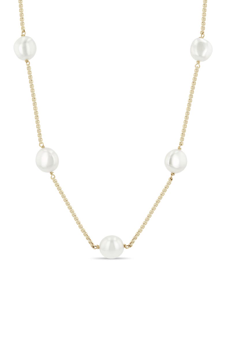 Zoë Chicco 14K Gold Baroque Pearl Station Necklace, Main, color, 14K Yellow Gold / White Pearl