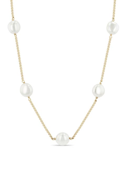 14K Gold Baroque Pearl Station Necklace