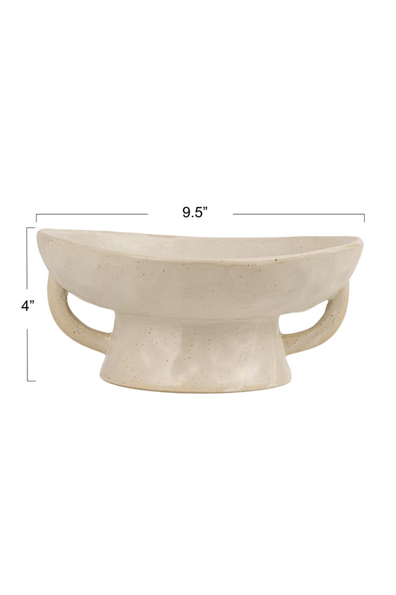 Stoneware Footed Pedestal Bowl with Handles, Reactive Glaze, White, Alternate, color, White