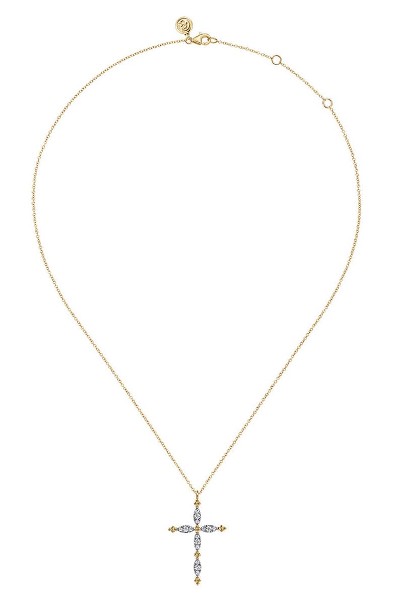 Gabriel & Co. Bujukan Diamond Cross Pendant Necklace, Alternate, color, Gold