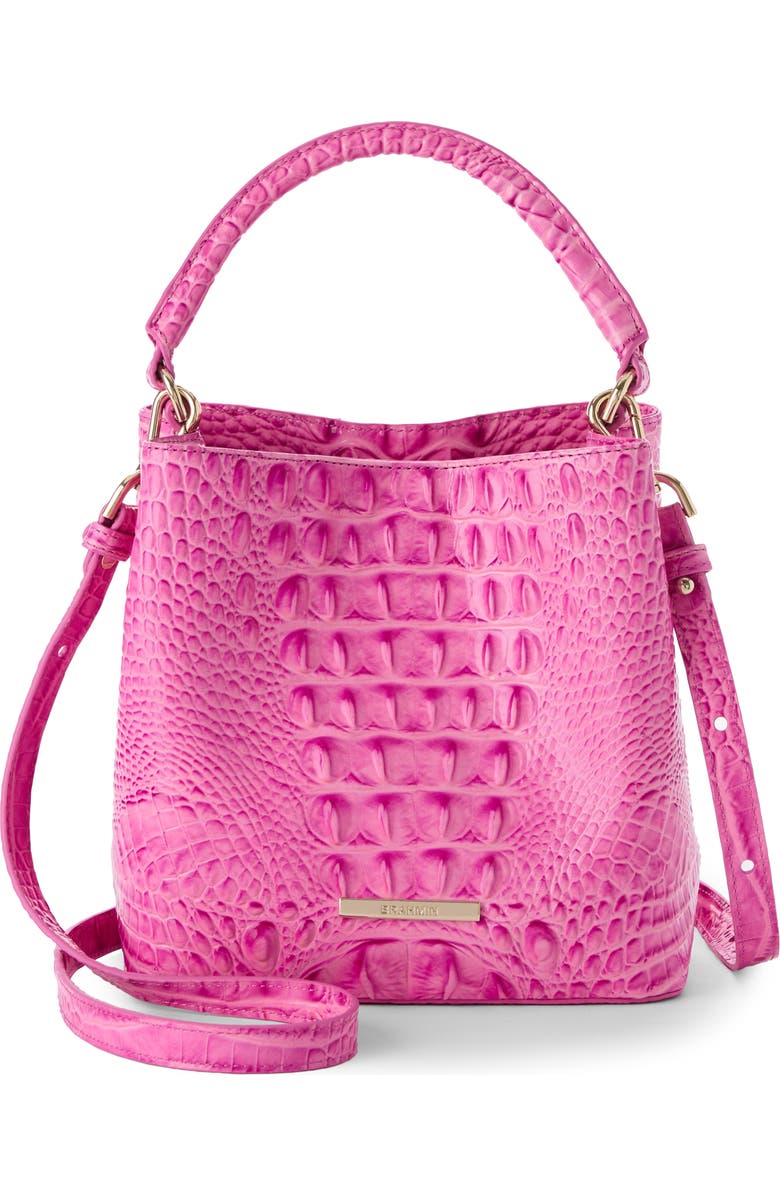 Brahmin Mini Amelia Croc Embossed Leather Top Handle Bucket Bag, Main, color,