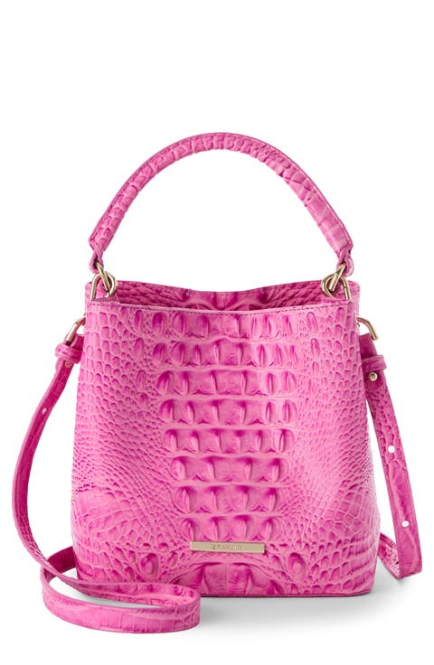 Mini Amelia Croc Embossed Leather Top Handle Bucket Bag