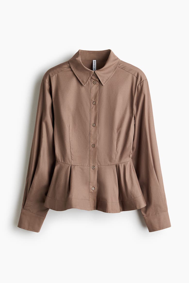 Poplin Peplum Shirt, Main, color, Taupe