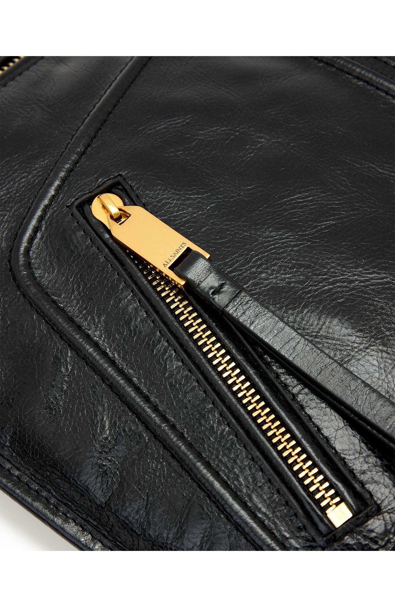 AllSaints Jean Rey Leather Clutch, Alternate, color, Black