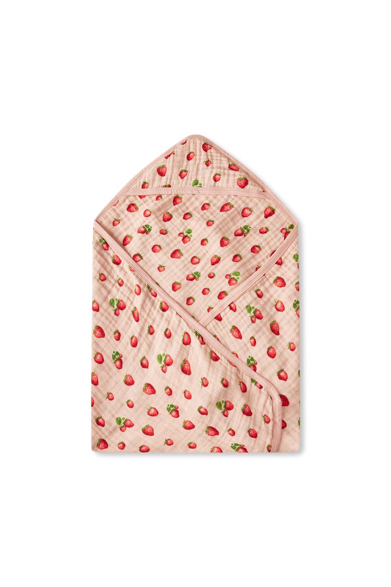 Organic Cotton Hooded Swaddle, Main, color, Strawberry