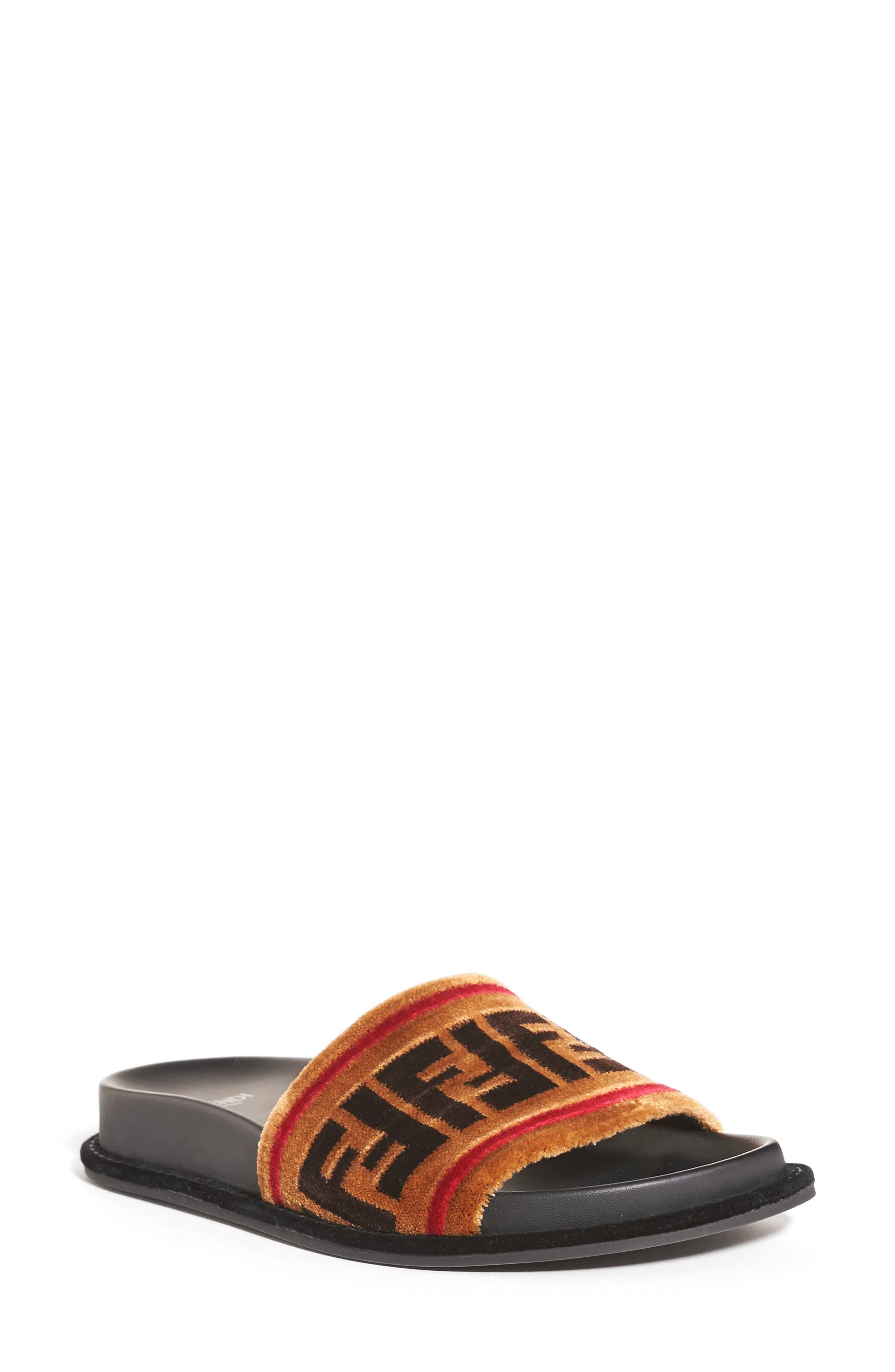 Fendi Logo Slide Sandal, Main, color, 