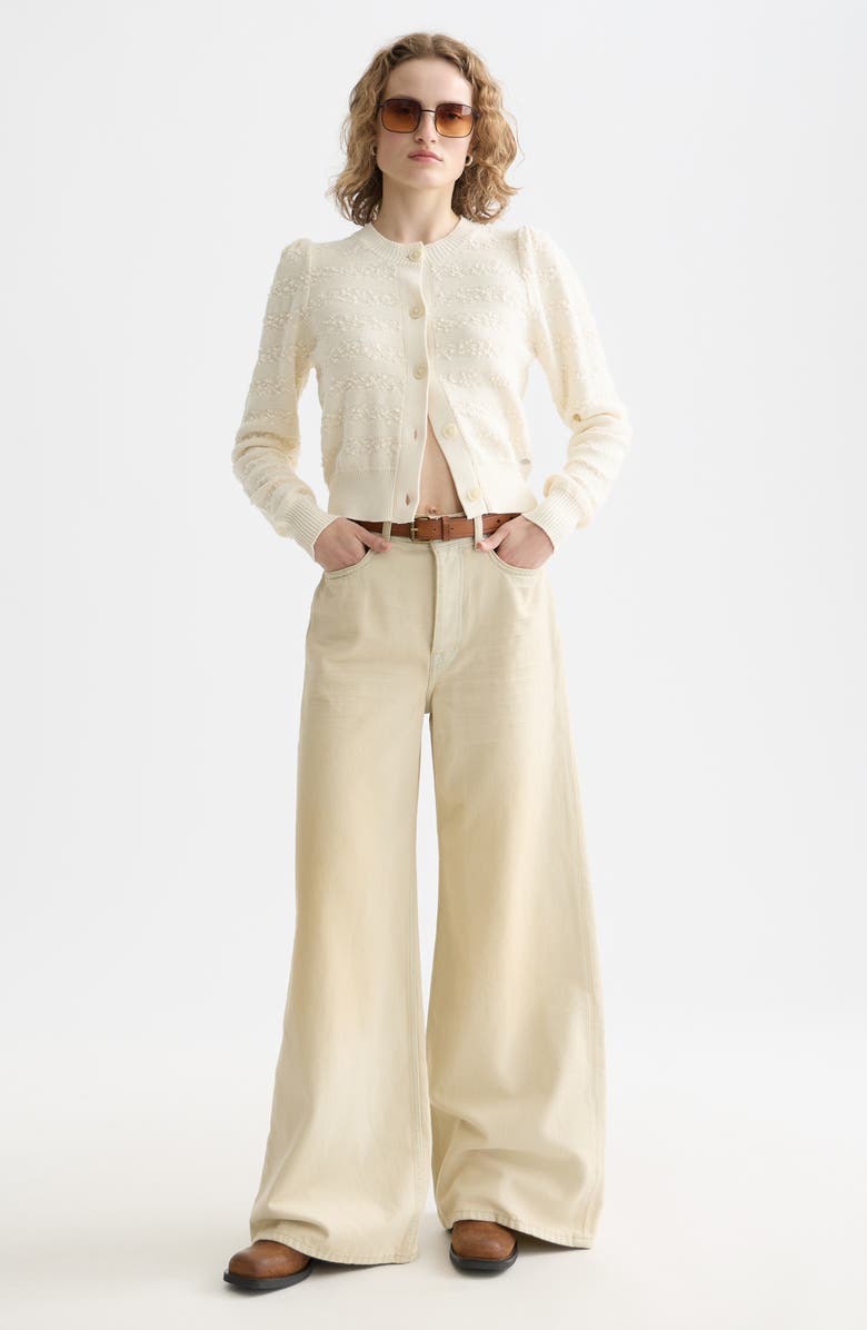 Scotch & Soda Bouclé Stripe Cotton Blend Cardigan, Alternate, color, Eggnog