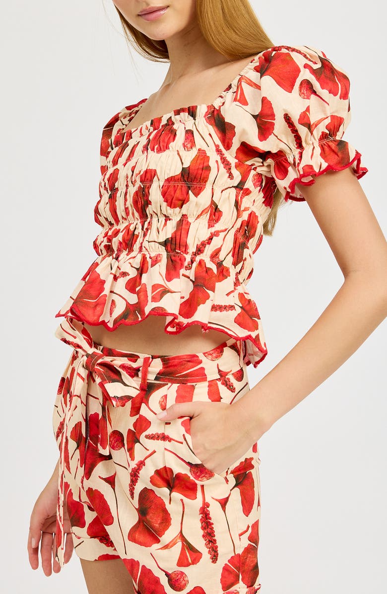 En Saison Josie Smocked Puff Sleeve Crop Top, Alternate, color, 