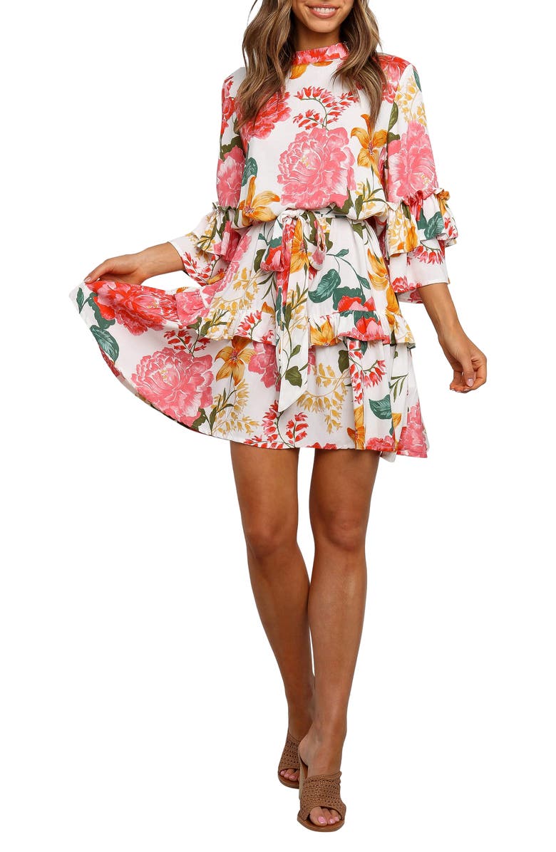 Petal & Pup Peta Floral Print Tiered Dress, Main, color, White