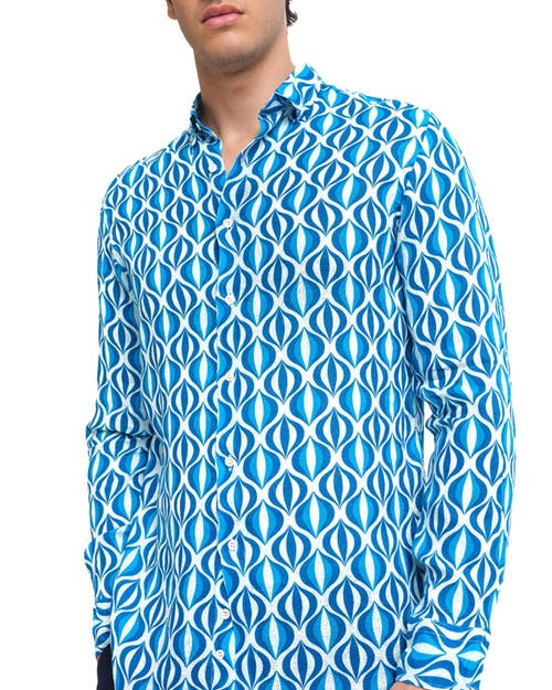 Peninsula Swimwear Geometric-print Linen Shirt In Blue