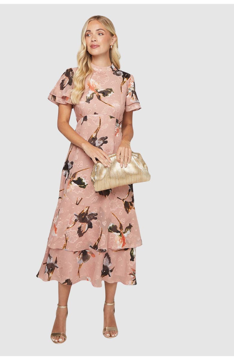 Wallis Petite Floral Burn Out Ruffle Midi Dress, Main, color, Blush