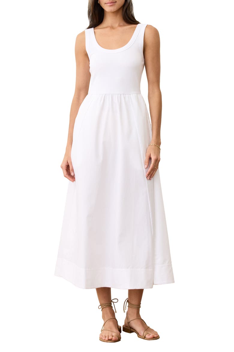 Gemma Mixed Media Midi Dress, Main, color, BRIGHT WHITE