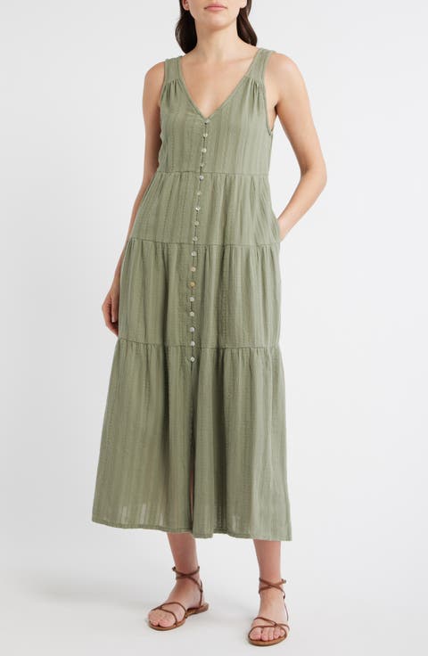 Corinne Tiered Sleeveless Cotton Midi Dress